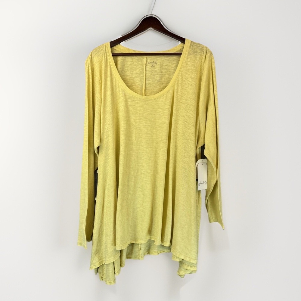 Wonderly Top 2X Plus Yellow Scoop‎ Neck Swing Tunic Long Sleeve Cotton Flowy
